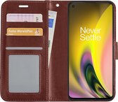 Hoes Geschikt voor OnePlus Nord 2 Hoesje Book Case Hoes Flip Cover Wallet Bookcase - Bruin