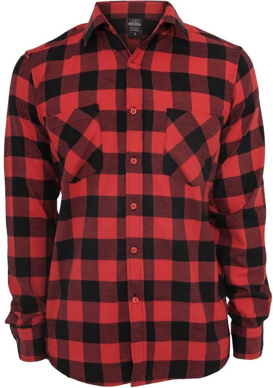 Urban Classics Overhemd -Kids Boys Checked Flanell Zwart/Rood