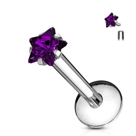 Helix piercing sterretje paars zirkonia chirurgisch staal 1.2mm 6mm 3mm