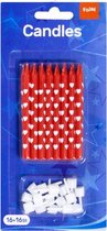 kaarsjes hartjesprint 7 x 0,5 cm wax rood/wit 16 stuks