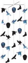 hangdecoratie schedel en vogel 1 meter karton blauw