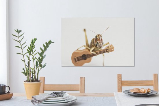 Toile Peinture Sauterelle - Guitare - Animaux - 90x60 cm - Décoration murale