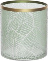 Windlicht - Tafellamp - Kaarsenhouder - Lantaarn - Leaf Groen - 18x18x20cm - Rond Glas