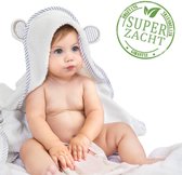 Badcape Baby - Baby handdoek met capuchon - Baby badjas - Omslagdoek - Badponcho - Wit&Grijs