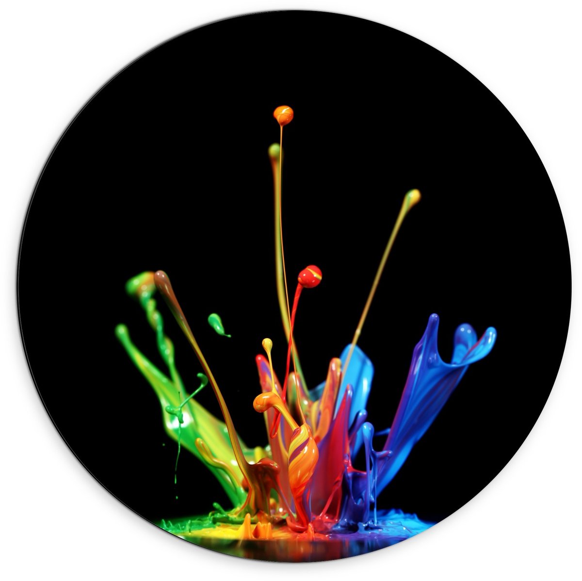 Dibond Wandcirkel - Opspattende Kleuren Verf - 70x70cm Foto op Aluminium Wandcirkel (met ophangsysteem)