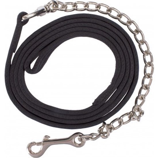 Zwarte voorbrenglijn met zilverkleurige ketting en clip.