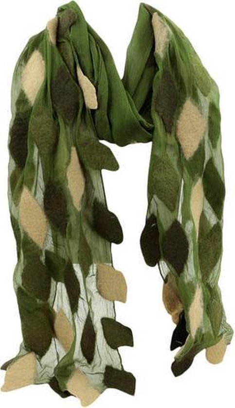 Sjaal - Vallende bladeren - Merino - 200x30x0,5cm - Groen - Nepal - Fairtrade