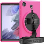 Case2go - Hoes voor Samsung Galaxy Tab A7 Lite - Hand Strap Armor - Rugged Case met schouderband - Magenta