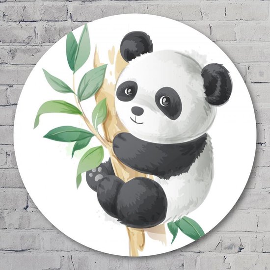 Muurcirkel ⌀ 50 cm - Cute Panda - Aluminium Dibond - Dieren - Rond Schilderij - Wandcirkel - Wanddecoratie