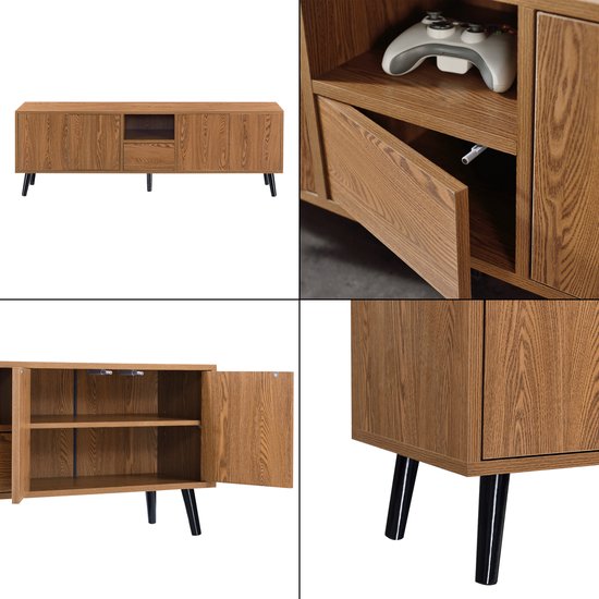 Meuble TV Hedemora occupé et ouvert 140x30x45,5 cm couleur bois
