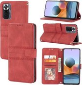 Voor Xiaomi Redmi Note 10 Pro Max Reliëf Gestreepte Magnetische Gesp PU + TPU Horizontale Flip Lederen Case met Houder & Kaartsleuf & Portemonnee & Fotolijst & Sling (Rood)