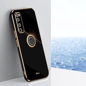 Voor Huawei nova 7 5G XINLI Straight 6D Plating Gold Edge TPU Shockproof Case met ringhouder (zwart)