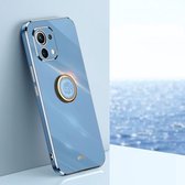 Voor Geschikt voor Xiaomi Mi 11 Lite XINLI Rechte 6D Plating Gouden Rand TPU Schokbestendig Hoesje met Ring Houder (Celestial Blue)