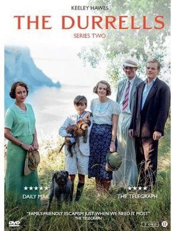 The Durrells Seizoen Twee dvd-hoes met de cast buiten met honden.