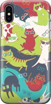 Apple iPhone X/10/XS Telefoonhoesje - Premium Hardcase Hoesje - Dun en stevig plastic - Met Dierenprint - Kat - Groen