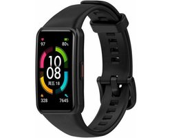 Siliconen Smartwatch bandje - Geschikt voor Huawei Band 6 siliconen bandje - zwart - Strap-it Horlogeband / Polsband / Armband