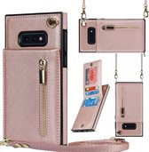 Voor Samsung Galaxy S10e Cross-body Rits Vierkante TPU + PU Achterkant Case met Houder & Kaartsleuven & Portemonnee & Riem (Rose Goud)