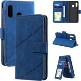 Voor Samsung Galaxy A40 Skin Feel Business Horizontale Flip PU Lederen Case met Houder & Multi-Card Slots & Portemonnee & Lanyard & Fotolijst (Blauw)