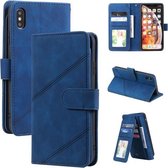 Skin Feel Business Horizontale Flip PU-lederen hoes met houder & sleuven voor meerdere kaarten & portemonnee & lanyard & fotolijst voor iPhone XS Max (blauw)