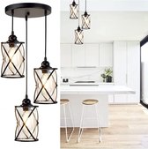EETTAFEL LAMP - ZINAPS Vintage Hanglamp 3 Bollen Retro Hanglamp Zwart Met E27 Socket Hanglamp in Industrieel Ontwerp Verstelbaar Staal Hanglamp Voor Eetkamer Woonkamer Slaapkamer (WK 02129)