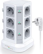 Stekkerdoos - Zinaps 12-Way Power Strip (4000 W / 16 A), 6 USB Meerdere socket met overspanningsbescherming, individueel schakelbare socket toren, 2 m kabel, wit (WK 02128)