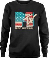 MTV Sweater/trui -M- Distressed USA Flag Zwart