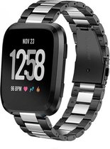 Stalen Smartwatch bandje - Geschikt voor Fitbit Versa / Versa 2 stalen bandje - zwart/zilver - Strap-it Horlogeband / Polsband / Armband