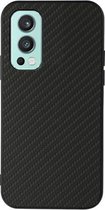 Voor OnePlus Nord 2 5G Carbon Fiber Skin PU + PC + TPU Shockprof beschermhoes (zwart)