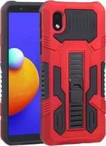 Voor Samsung Galaxy A01 Core Vanguard Warrior All Inclusive dubbele kleur schokbestendig TPU + pc-beschermhoes met houder (rood)