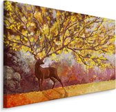 Schilderij - Hert met boom gewei (print op canvas), multi-gekleurd, wanddecoratie