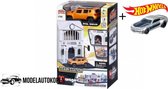 Bburago City Train Station – Jeep Renegade 1/43 + Hot Wheels Miniatuurauto + 3 Unieke Auto Stickers! - Model auto - Schaalmodel - Modelauto - Miniatuur autos - Speelgoed voor kinde