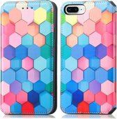 Kleurrijke magnetische horizontale flip PU lederen tas met houder en kaartsleuf en portemonnee voor iPhone 8 Plus/7 Plus (kleurrijke kubus)