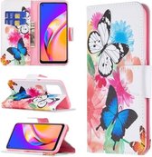 Voor OPPO A94 5G/Reno5 Z 5G/F19 Pro+ Gekleurd Tekenpatroon Horizontale Flip Lederen Case met Houder & Kaartsleuven & Portemonnee (Vlinders)