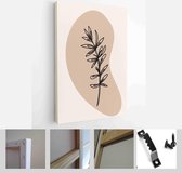 One line woman portrait and leaves in contemporary abstract style with colorful shapes. Vector hand drawn illustration - Modern Art Canvas - Vertical - 1908571222 - 40-30 Vertical