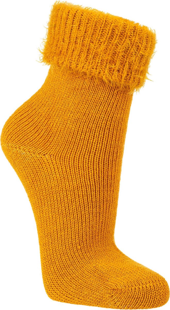 Zachte sokken met pluizige omslag – wol met katoen – 2 paar – geel– maat 35/38