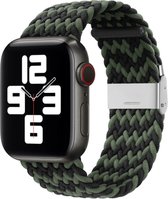 By Qubix Braided nylon bandje - Zwart - Groen - Geschikt voor Apple Watch 42mm - 44mm - 45mm - Ultra - 49mm - Compatible Apple watch bandje -