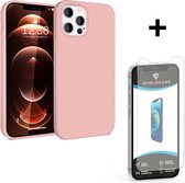 ShieldCase Silicone case geschikt voor Apple iPhone 12 Pro Max - 6.7 inch - roze + glazen Screen Protector