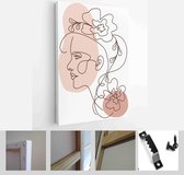Set of creative hand painted one line abstract female portraits. Minimalist vector icon of people with color spots - Modern Art Canvas - Vertical - 1805122279 - 115*75 Vertical