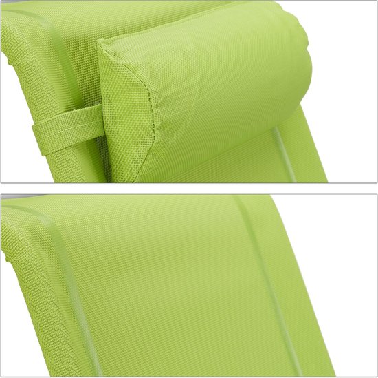 Relaxdays ligstoel klapbaar - nekkussen - flessenopener - verstelbare armleuning - 120 kg - kunststof - staal - groen van Relaxdays — afbeelding 2