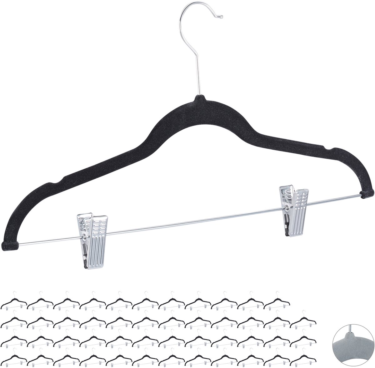 48x kledinghanger met clips - fluweel - klerenhanger - broekhangers