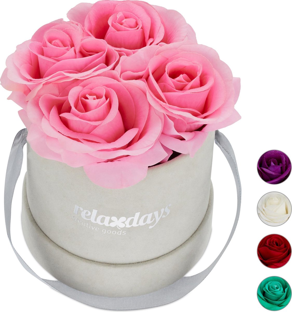 Relaxdays flowerbox rozenbox rozen in box 4 kunstbloemen bloemenboeket decoratie roze
