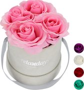 Relaxdays flowerbox - rozenbox - rozen in box - 4 kunstbloemen - bloemenboeket - decoratie - roze