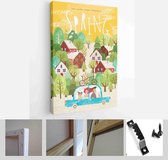 Autumn, winter, spring, summer. Vector cute illustration of a family on nature in the camp - Modern Art Canvas - Vertical - 1464911375 - 40-30 Vertical