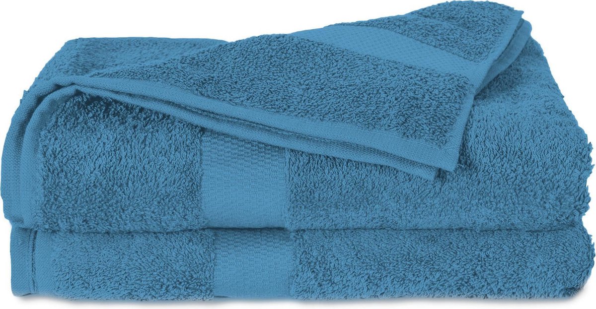 Twentse Damast Luxe Katoenen Badstof Handdoeken - Badlaken - 2 stuks - 60x110 cm - Lichtblauw