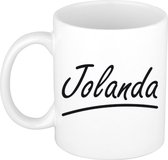 Jolanda naam cadeau mok / beker sierlijke letters - Cadeau collega/ moederdag/ verjaardag of persoonlijke voornaam mok werknemers