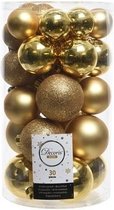 60x Gouden kunststof kerstballen 4 - 5 - 6 cm - Mat/glans/glitter - Onbreekbare plastic kerstballen - Kerstboomversiering goud