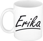 Erika naam cadeau mok / beker sierlijke letters - Cadeau collega/ moederdag/ verjaardag of persoonlijke voornaam mok werknemers