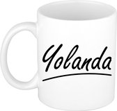 Yolanda naam cadeau mok / beker sierlijke letters - Cadeau collega/ moederdag/ verjaardag of persoonlijke voornaam mok werknemers