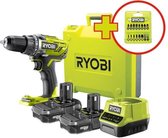 RYOBI 18V ONE + accuschroefboormachine R18DD3-220TA17 - 2 batterijen van 2Ah - een gereedschapskist - een doos met 17 accessoires