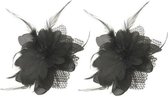 2x stuks haarbloem zwart met veertjes - Corsages Halloween